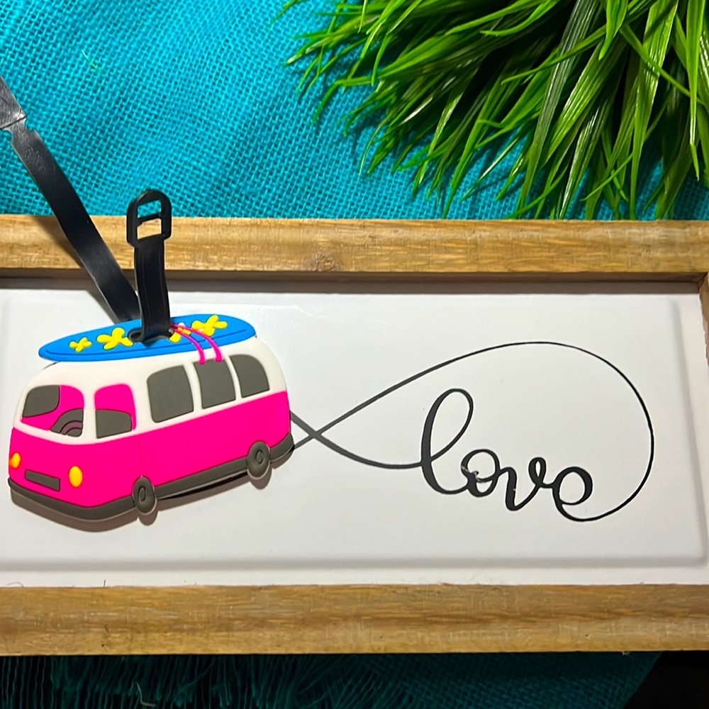 VW surfer peace surf board van luggage tag